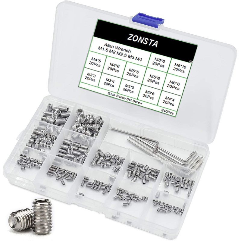 264/520/1080pcs平头螺丝组304 不锈钢内六角六角套筒平头无头螺