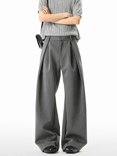 American-style three-dimensional herringbone pleated tapered trousers—new autumn unisex relaxed-fit casual pants, high-end slimming wide-leg long pants.