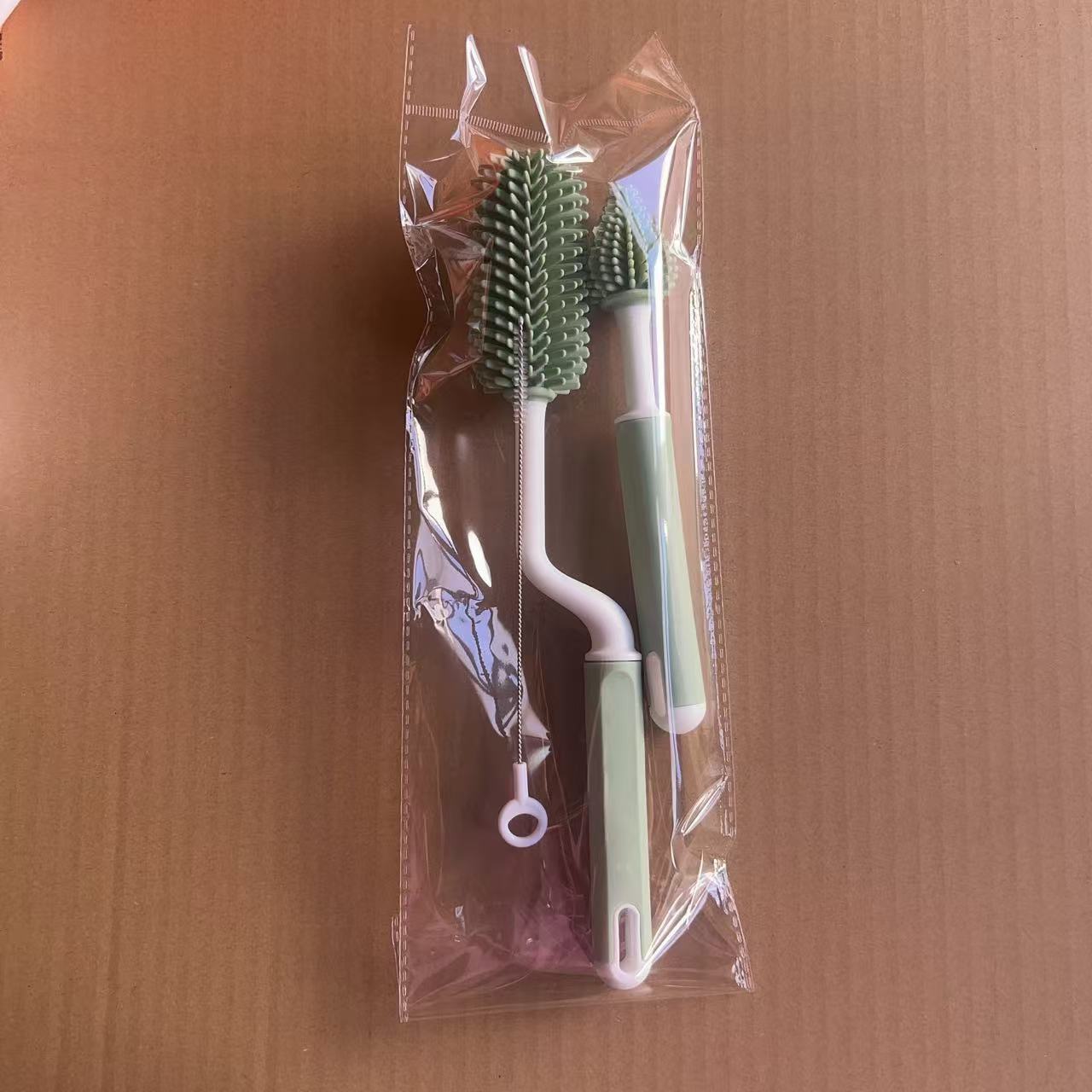 Cepillo de silicona para biberones Cepillo de chupete para bebé Cepillo de pajita Juego de tres piezas Cepillo de limpieza para niños pequeños Juego de combinación de biberones de lavado para bebés