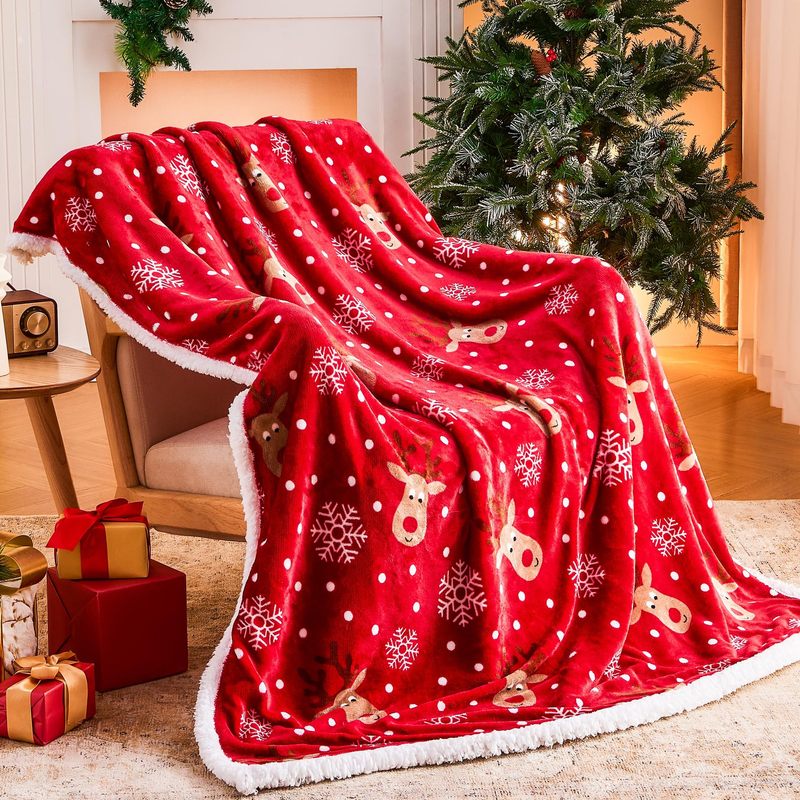 クリスマステーマ雪花トナカイ模様毛布快適昼休みブランケットフランネル家庭保温毛布メーカー直販|undefined