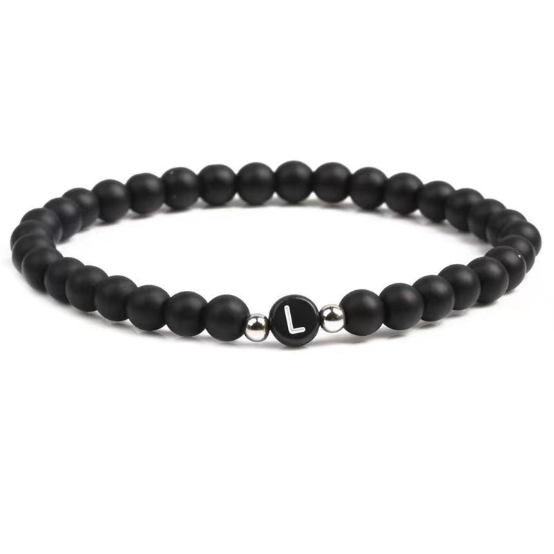 Europa y América natural negro esmerilado ágata 26 cartas pulsera con cuentas cuerda elástica carta pulsera personalizada pareja pulsera