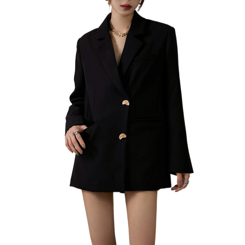 黑色西装外套女廓形显瘦小西服2025秋新款韩版休闲设计感潮流西服|undefined