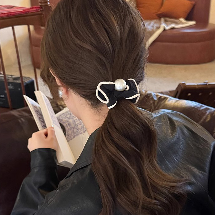 フレンチプリーツパールヘアゴム女性用新しいスタイルヘアボールヘアロープ耐久性と無害なヘアアクセサリー|undefined