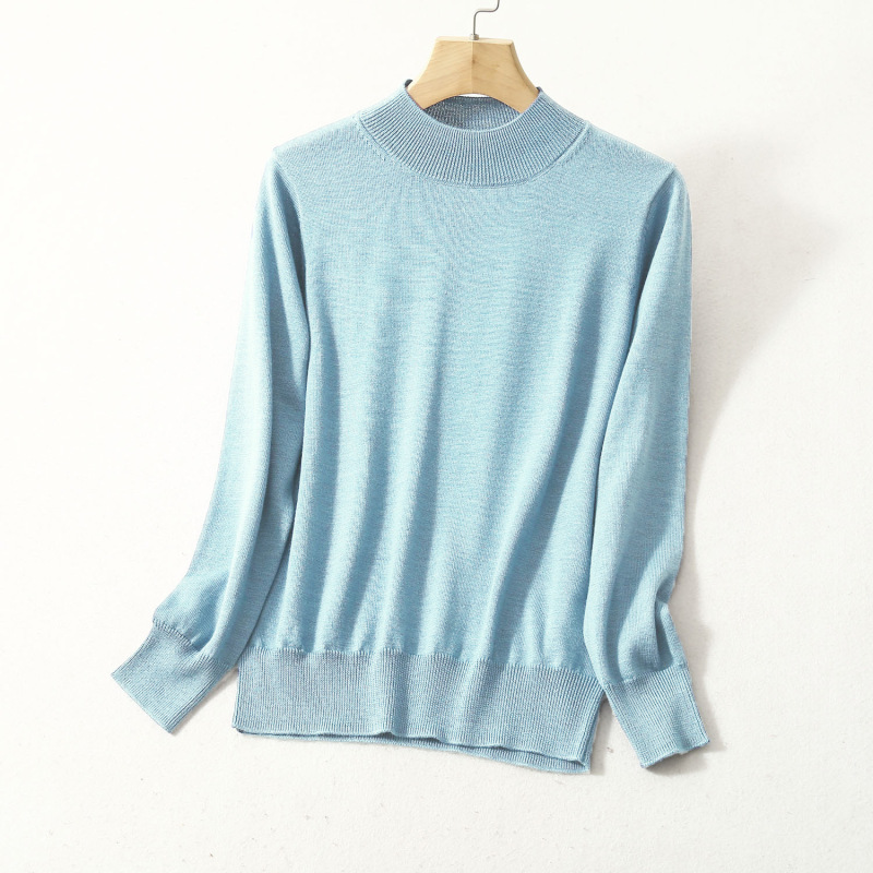 Autumn and Winter New Silk Cashmere Blended Semi-turtleneck Knitted Mulberry Silk Knit Women's Base Pullover Sweater 9011 Autumn and Winter New Silk Cashmere Blended Semi-turtleneck Knitted Mulberry Silk Knit Women's Base Pullover Sweater 9011
