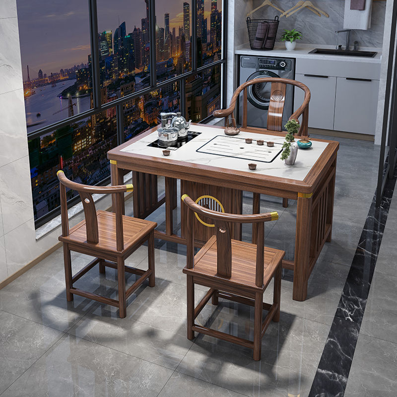 Tabla de té de balcón pequeña combinación de tabla de té de roca china pequeña tabla de té de madera maciza doméstica moderna tabla de té negra