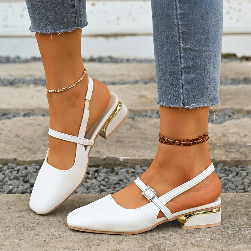 2025 Winter New Square Toe Thick Heel Medium Heel Vegetarian Versatile High Heels Factory Direct Sales Foreign Trade Cross-Border Women's Shoes