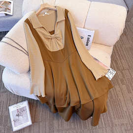 130-300斤大码女装胖mm法式假两件连衣裙休闲显瘦甜美春秋款裙子