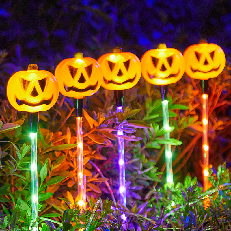 アマゾンのハロウィンled屋外の太陽エネルギーの発光の竿の地面は明かりの鬼節の庭の芝生のカボチャの明かりを挿します|undefined