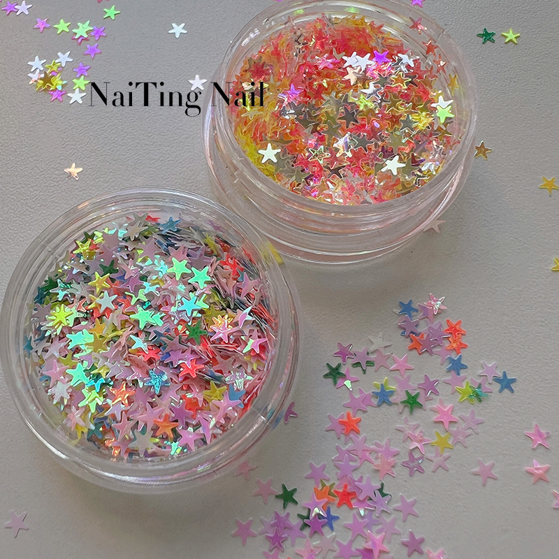 Korean-Style 3D Reflective Iridescent Star Nail Art Sequins Dopamine Color-Blocking Versatile Five-Pointed Star Nail Sequin Stickers Korean-Style 3D Reflective Iridescent Star Nail Art Sequins Dopamine Color-Blocking Versatile Five-Pointed Star Nail Sequin Stickers