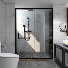 淋浴房隔断经典简约不锈钢卫生间洗澡玻璃隔断室一字型形简易移门