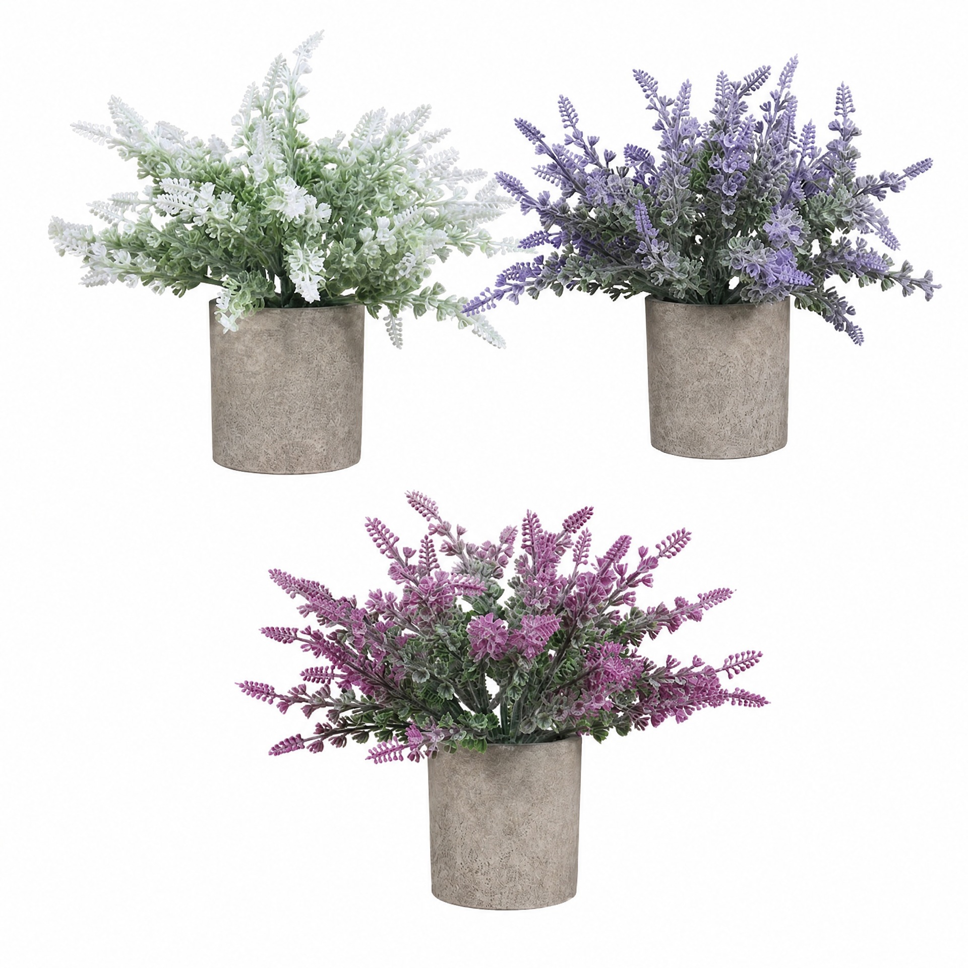 Juego de 3 plantas artificiales de lavanda en maceta, plantas artificiales más vendidas a nivel internacional, juego de bonsáis falsos, decoraciones retro para el hogar