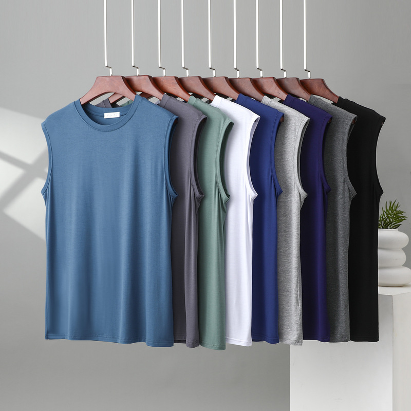 Men's Summer Home Casual Modal Round Neck Sleeveless Large Size Vest Solid Color Modal Vest for Men Men's Summer Home Casual Modal Round Neck Sleeveless Large Size Vest Solid Color Modal Vest for Men