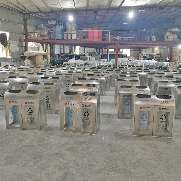 Subway Station Public Sanitation Transparent Explosion-proof Two-piece Stainless Steel Four-classification Garbage Bin Factory Customization