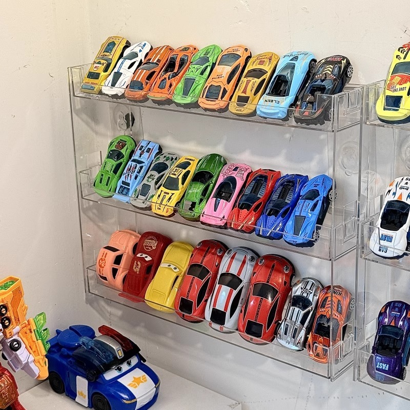 子供のおもちゃの車のアクリルの壁掛けの物置棚の多美カードの風の火の車の合金の模型の自動車の収納箱|undefined