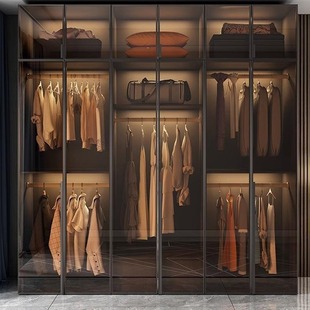 Solid Wood Wardrobe Bedroom Home Glass Door L-Shaped Modern Accessible Luxury Corner Cloakroom Storage Cabinet Combination Wardrobe