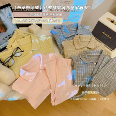 儿童款2025辛苦长袖男童时尚居家格子翻领韩式宽松质感女童