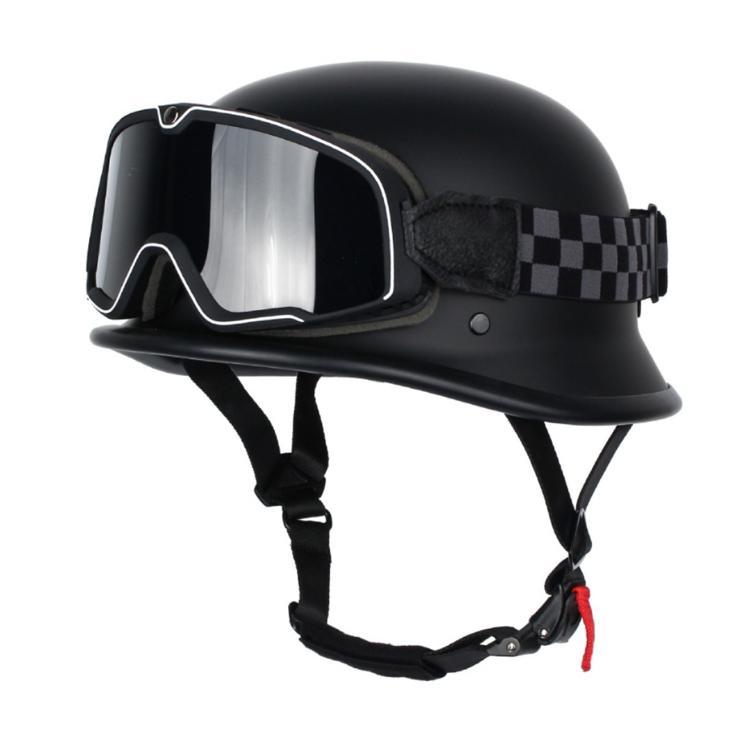 회색 체크 무늬 고글이 있는 매트 블랙(군인 헬멧)
