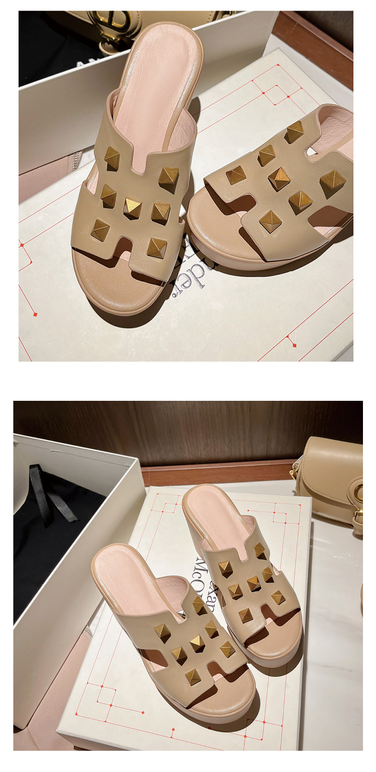 Sandal cao gót nữ hở mũi đinh tán phong cách châu Âu, gót thô đế xuồng, dáng lười tiện lợi — màu mơ chi tiết 18