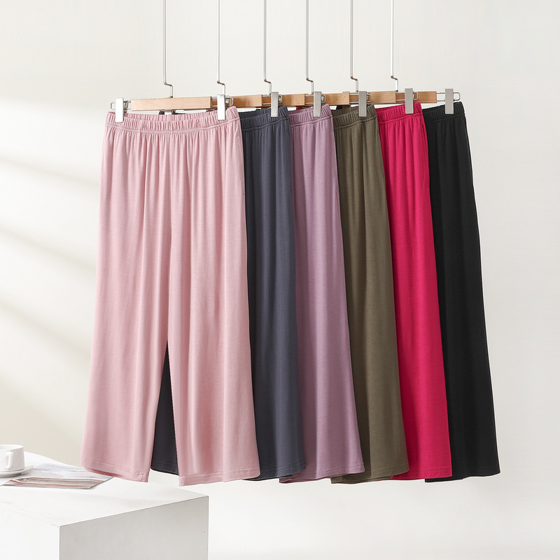 Modal nine-point women's pajama pants, summer thin style, loose fit, plus size, casual breathable home pants, with pockets, wide-leg pants for outdoor wear Modal nine-point women's pajama pants, summer thin style, loose fit, plus size, casual breathable home pants, with pockets, wide-leg pants for outdoor wear
