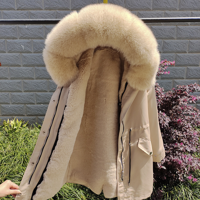 Sieviešu apģērbi Jauns ziemas Sieviešu Parka Vidēja Garuma Noņemams Laineris Lapsas kažokādas apkakles kažoks_voghion.com