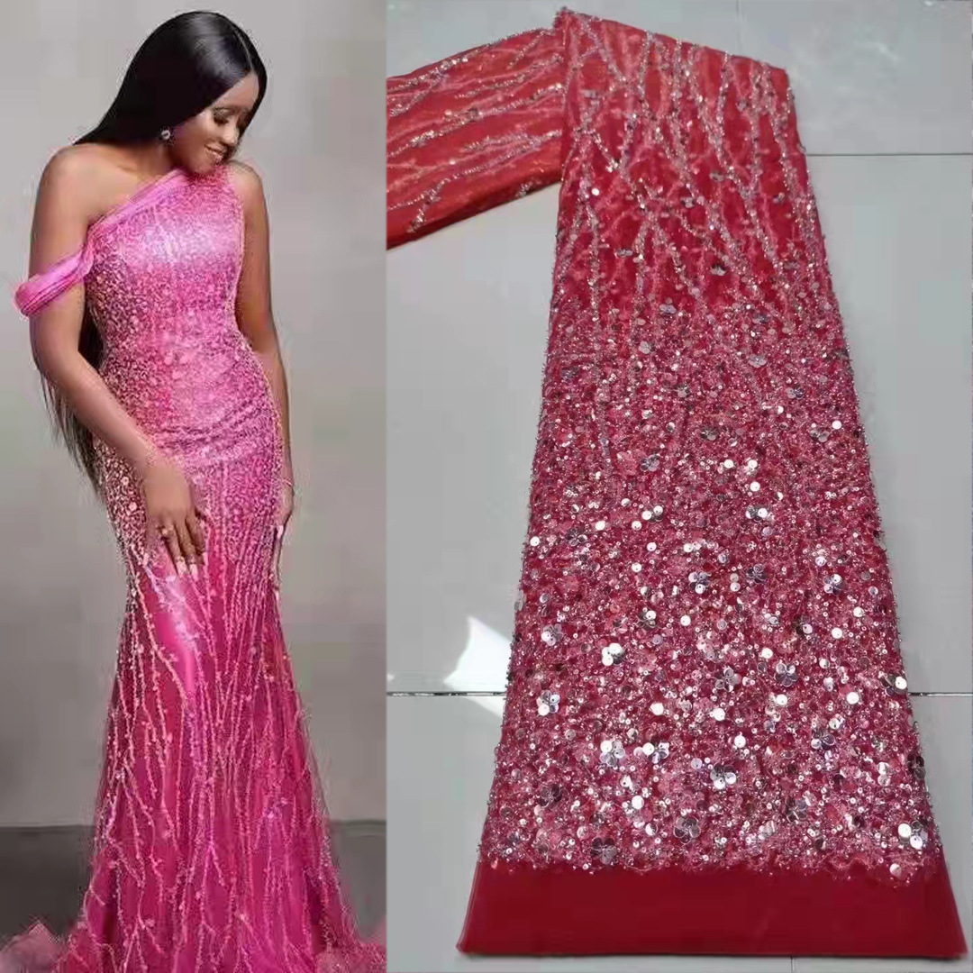 Tubo tridimensional cuentas de tela de lentejuelas patrón geométrico vestido de color degradado vestido de novia encaje bordado paño JX1891