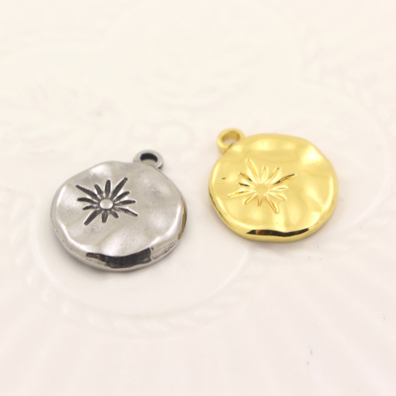 Stainless Steel Round Six-Pointed Star Pendant Tag Oil Pressure Stainless Steel Jewelry Cross-Border Export Jewelry Bohemian Style