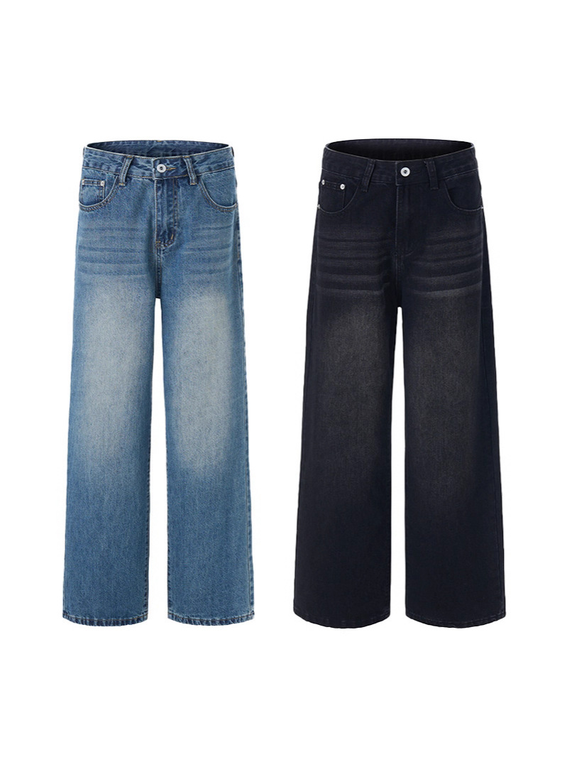 LKTM hombre americano clásico versátil lavado con agua gato barba jeans hombre y mujer vintage pantalones de piernas largas sueltas