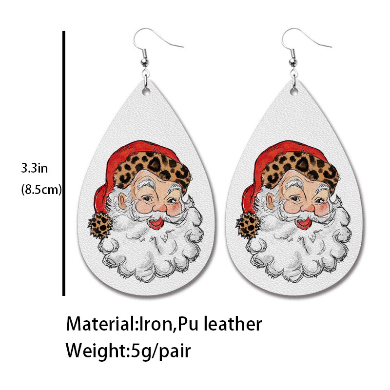 Rétro Père Noël Bovins Fleur Faux Cuir Goutte D'eau Noël Femmes Boucles D'oreilles 1 Paire display picture 1