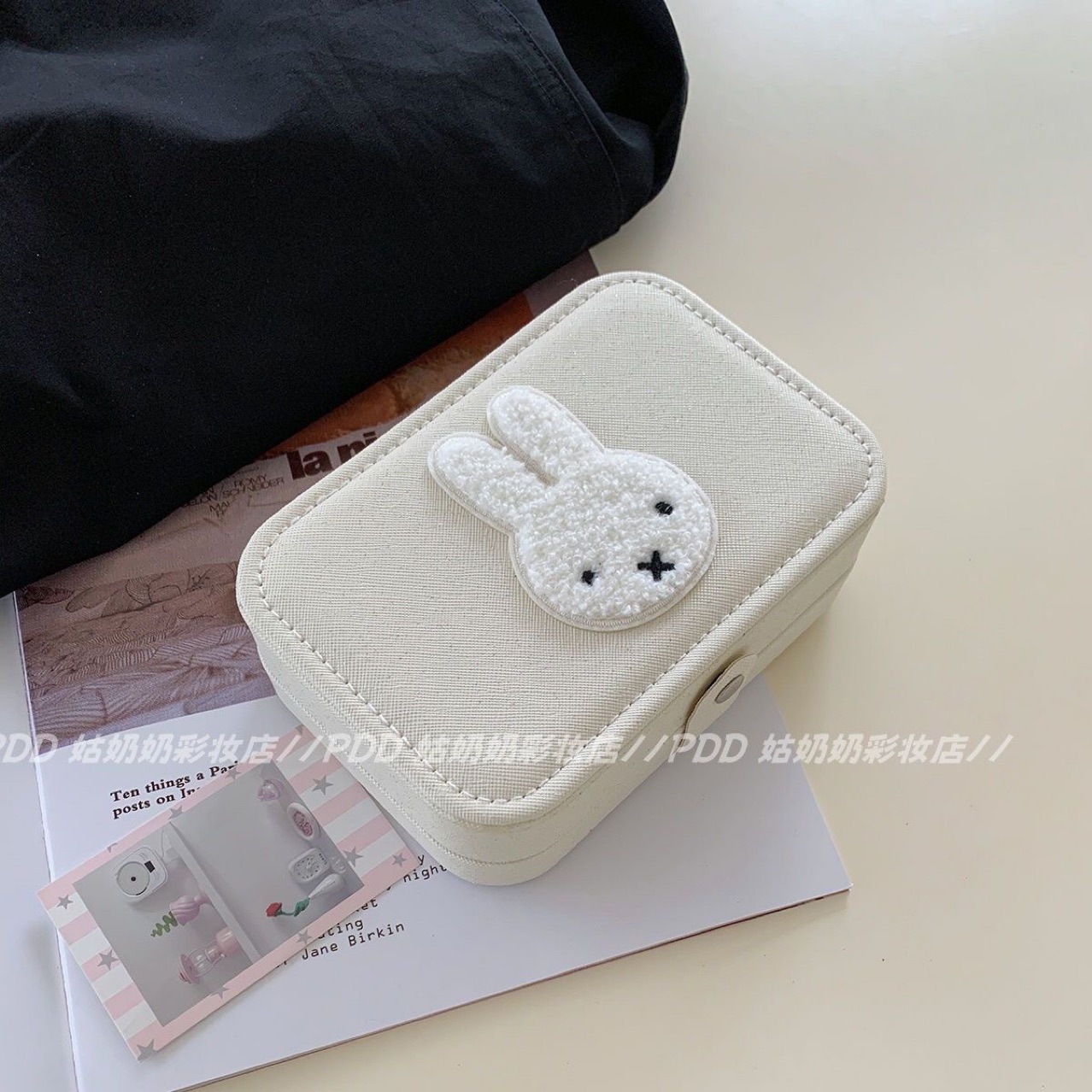 Adorable miffy conejo pendientes anillo collar caja de joyería caja de joyería de dibujos animados portátiles de gran capacidad caja de almacenamiento de alta calidad
