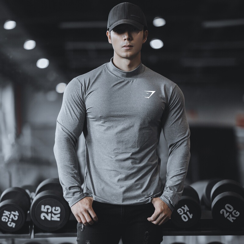 Cross-Border Gymshark Men's Sports and Leisure Running Fitness Exercise Elastic Breathable Quick-Drying Bottoming Long-Sleeved T-Shirt