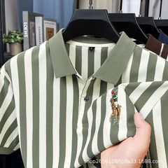 跨境免烫刺绣条纹短袖上衣POLO衫商务男士夏季批发大码宽松高品质