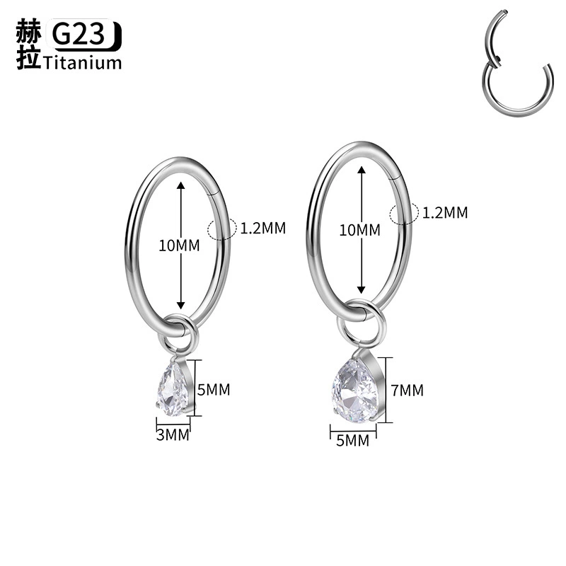 Pendant drop-shaped with zircon, earrings, piercing