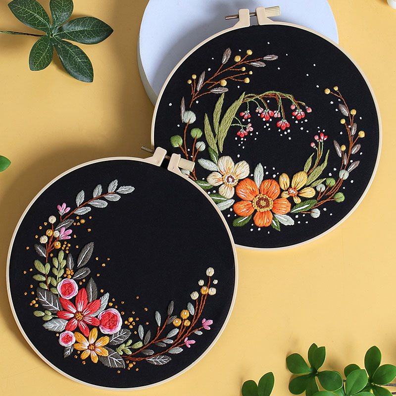 Nueva guirnalda de flores, bordado de lenguaje de flores, paquete de material de bricolaje, bordado de cinta creativo hecho a mano, pintura colgante tridimensional, inglés transfronterizo