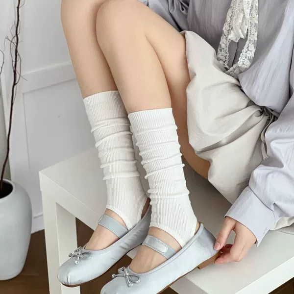 Ballet Style Foot Stocking Set Summer Thin Calf Socks Women's Solid Color Slimming Leg Stocking Double Needle Piled Socks