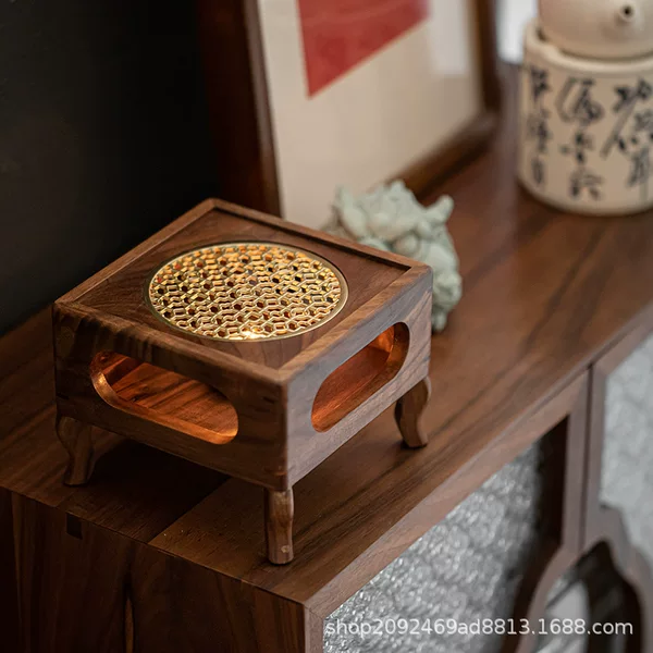Walnut Tea Warmer Candle Holder Milk Tea Warmer Incense Burner Tea Room Heating Base Wine Warmer Coffee Warmer