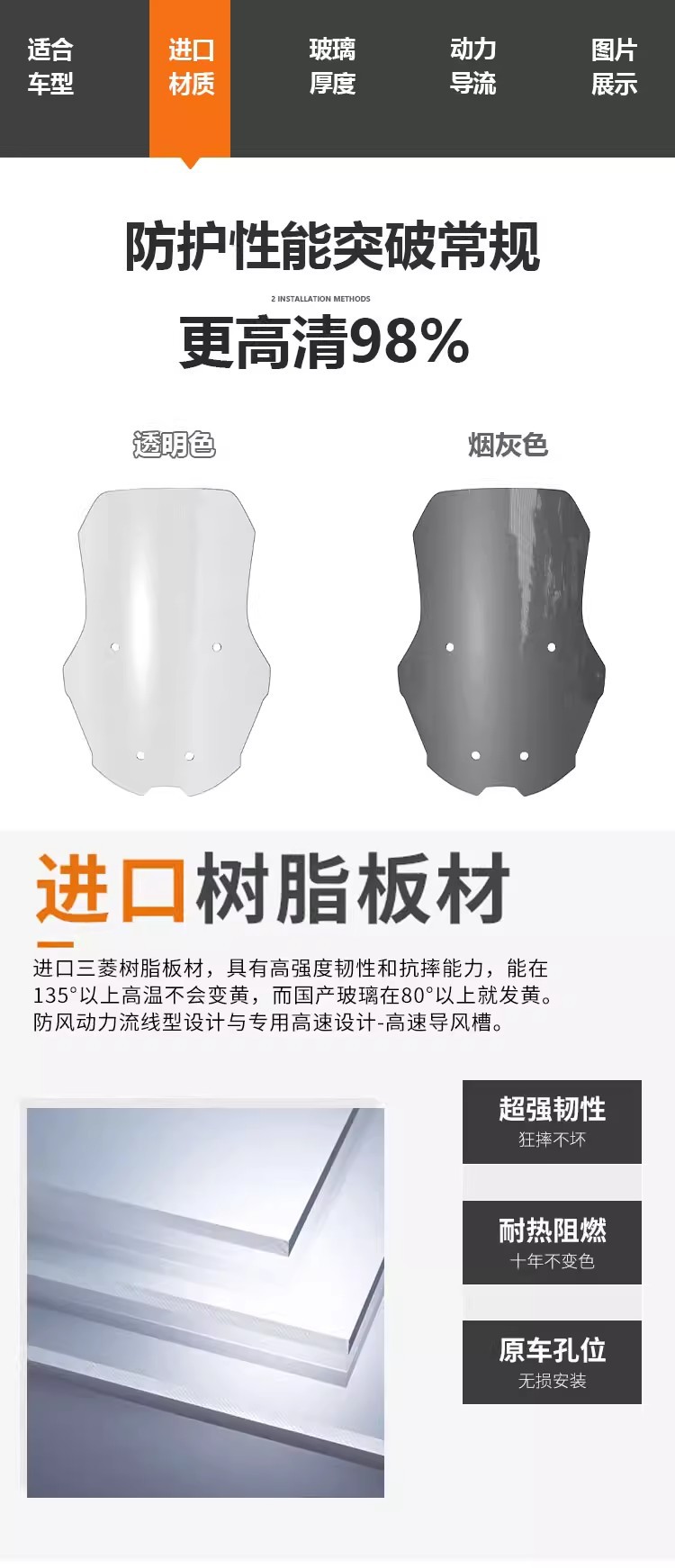 Suitable for Haojue UHR150 front windshield, forward-shifted and elevated modification, high-definition transparent windscreen, non-destructive installation for scooters