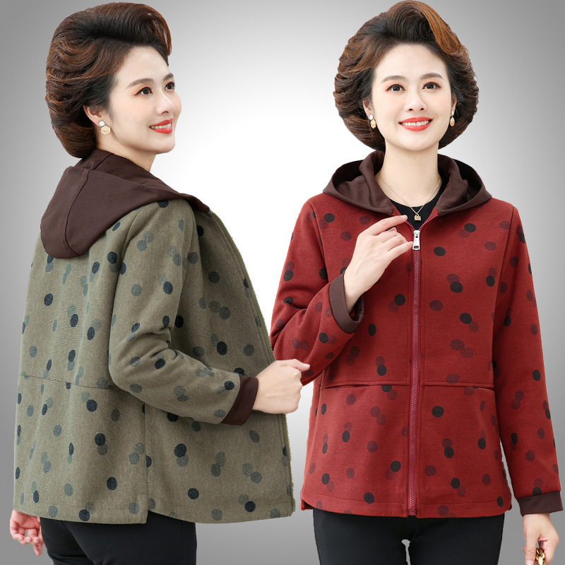 Mom's Spring Clothing 2025 New Hooded Jacket Middle-Aged Short Casual Top Middle-Aged and Elderly Women's Clothing 40-Year-Old Jacket Mom's Spring Clothing 2025 New Hooded Jacket Middle-Aged Short Casual Top Middle-Aged and Elderly Women's Clothing 40-Year-Old Jacket