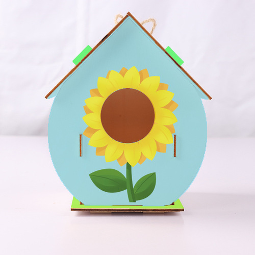 Amazon children's DIY graffiti wooden house wooden bird's nest assembly Christmas ornaments wooden bird's nest cabin decoration
