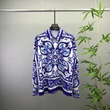 欧美休闲春秋男女新款 D衬衣衬衫长袖青花瓷系列图案平替跨境欧货