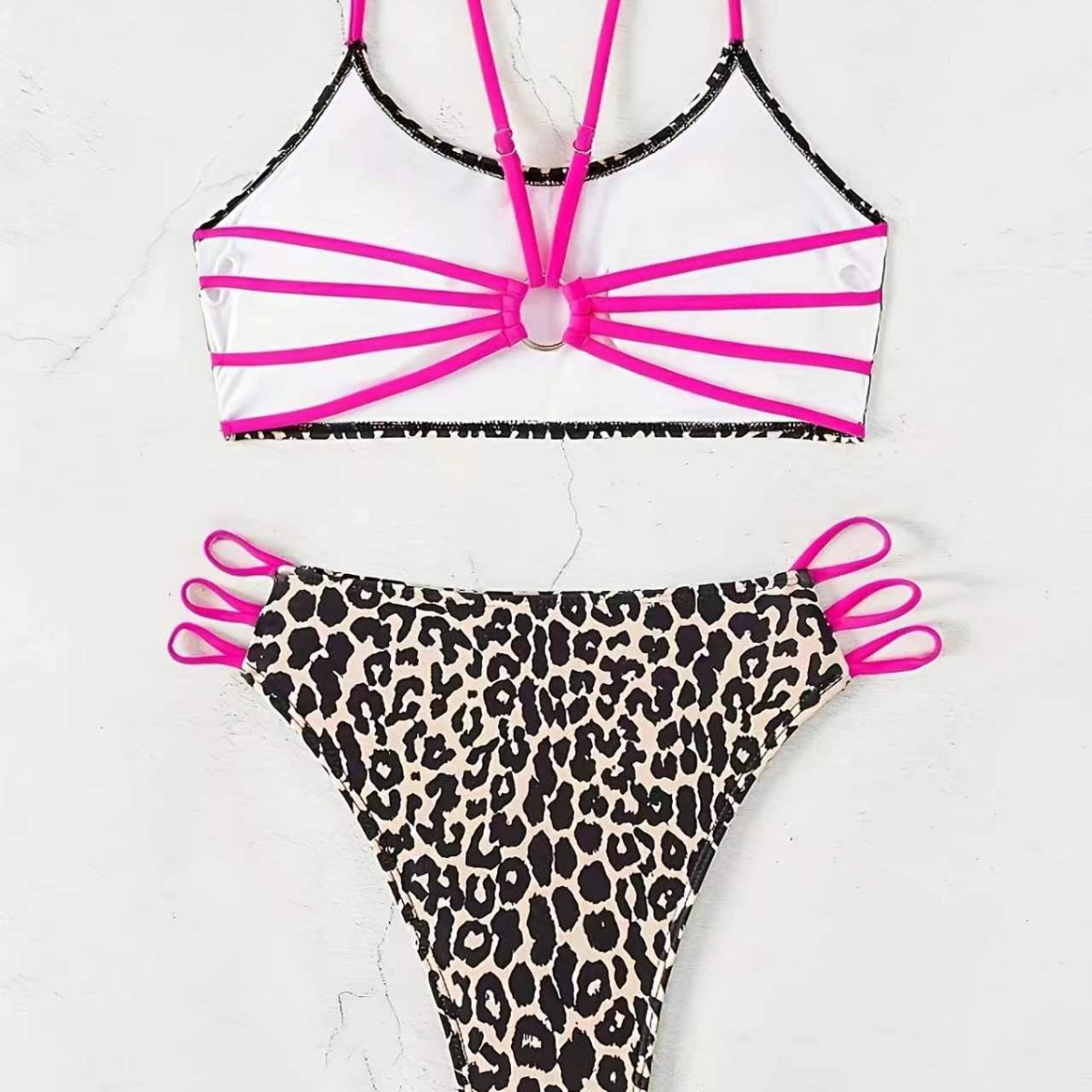 2026 New Cross-Border European And American Style Two-Piece Set, Sexy Leopard Print Multi-Strap Hollow Out Swimsuit_voghion.com