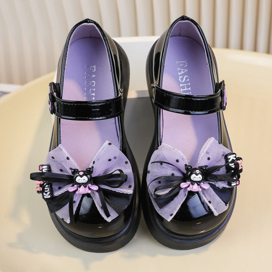Girls Leather Shoes Kulomi Bow Children's Shoes Spring and Autumn 2025 New Black Girls Princess Shoes