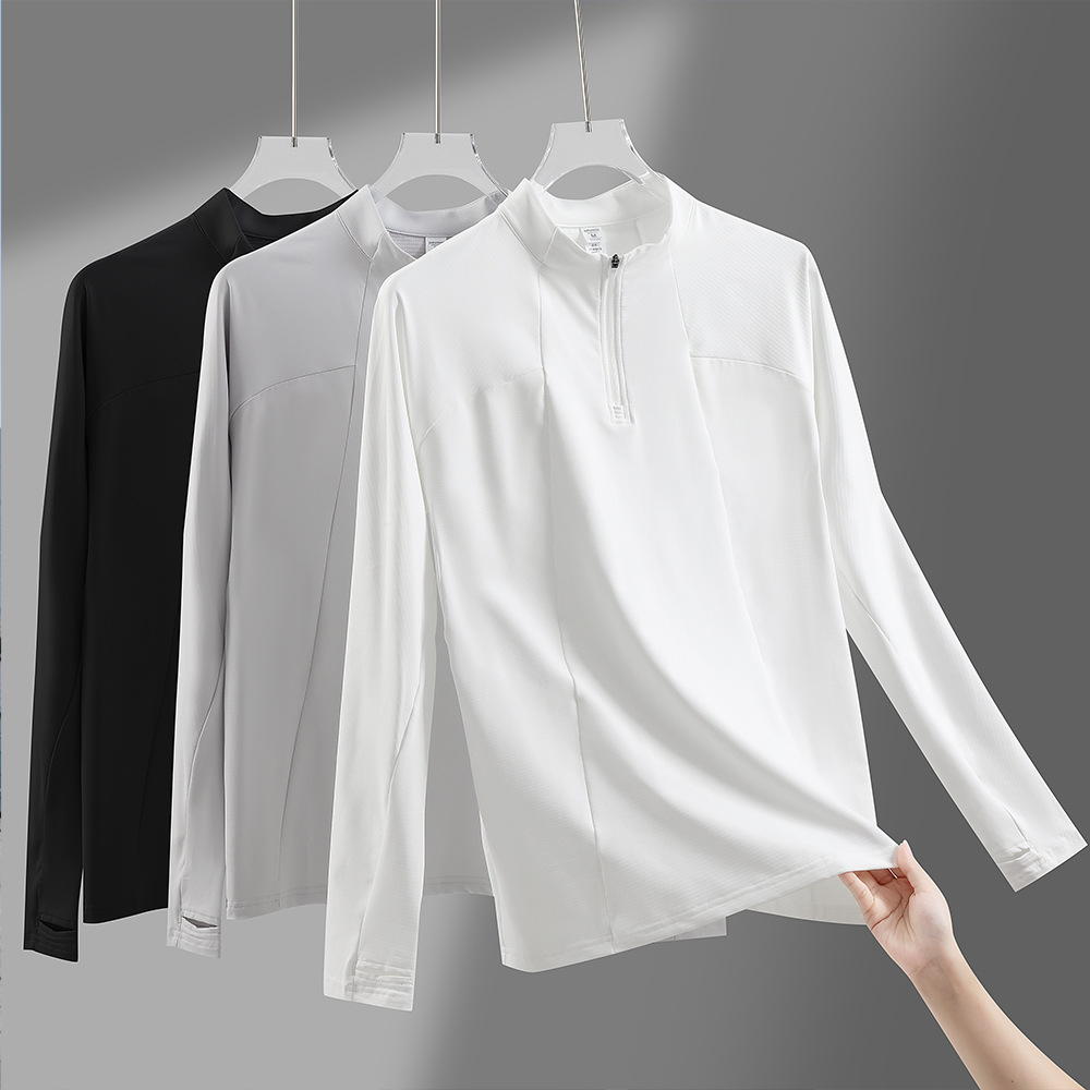 Dijia chaqueta deportiva al aire libre ropa de secado rápido elástico transpirable deportiva con semicirremela y camiseta de acondicionamiento físico de lana para hombres