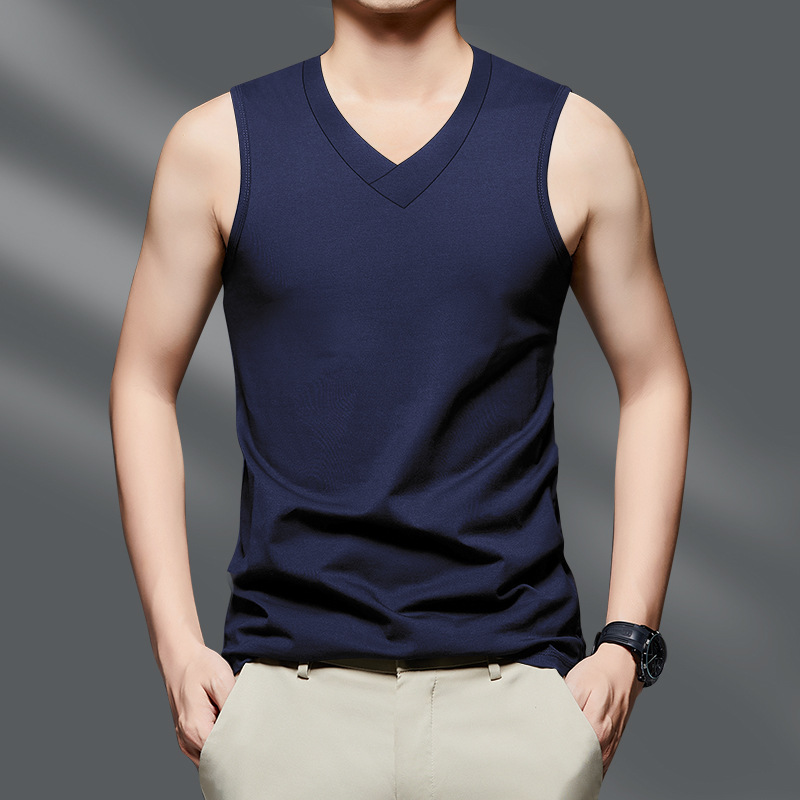 2026 High Quality New V-neck Men's Sleeveless Camisole Solid Color Vest For Summer Slim Fit Sports Outerwear Trend Top_viptrois.com