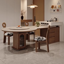 法式中古风伸缩岛台餐桌一体可变圆桌现代家用客餐厅高端储物中岛