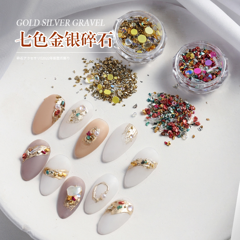 Internet celebridad grava de color diamante barroco joyería de uñas peces humanos perlas vintage colorido irregular champán decoraciones de oro y plata