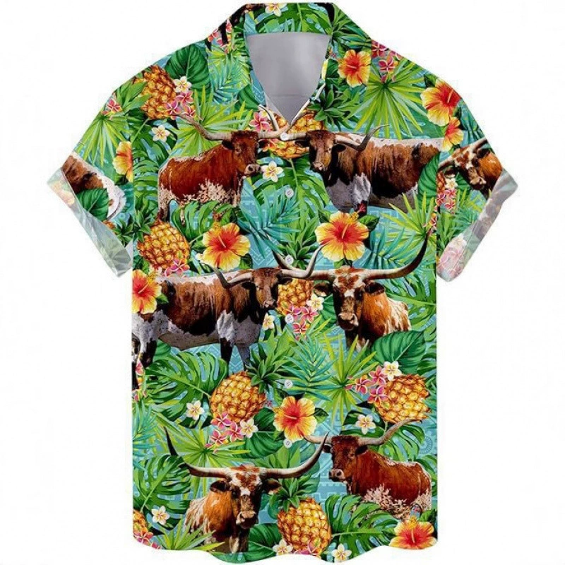 Летняя мужская гавайская рубашка с короткими рукавами для трансграничной электронной коммерции, модный полосатый узор, кардиган с лацканами с 3D цифровой печатью