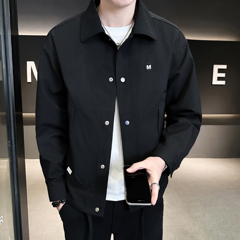 @店主风-特殊面料春秋季新款工装格子翻领长袖夹克外套502