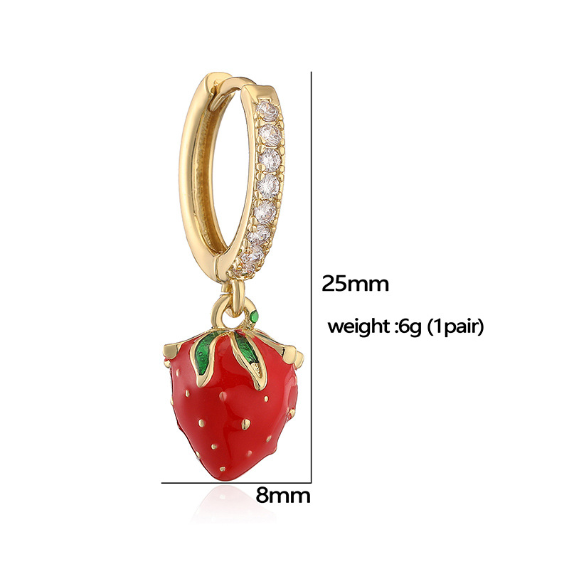 6g Weight Copper Ear Needle Material Zircon Inlay Material Charm Sleeper Hoop Earrings, Earrings Classification 1 Pair Quantity Holiday, Banquet, Daily Occasion Copper Material Cherry, Heart Shape Pattern Women's Gender Inlay Design Sweet Style 1 Pair Sweet Cherry Heart Shape Inlay Copper Zircon Earrings 26