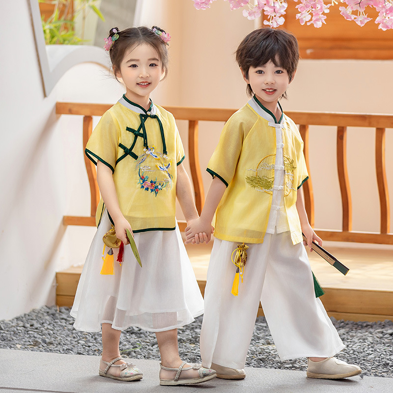 新中式男童漢服夏款國風新款兒童唐裝男孩古裝衣服周歲寶寶夏季