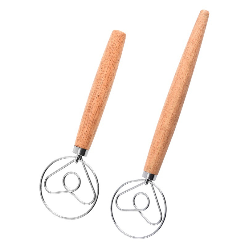 Manual Oak Handle Flour Stirring Stick 430 304 Stainless Steel Coil Noodle Stirrer Household Noodle Stirring Stick Baking